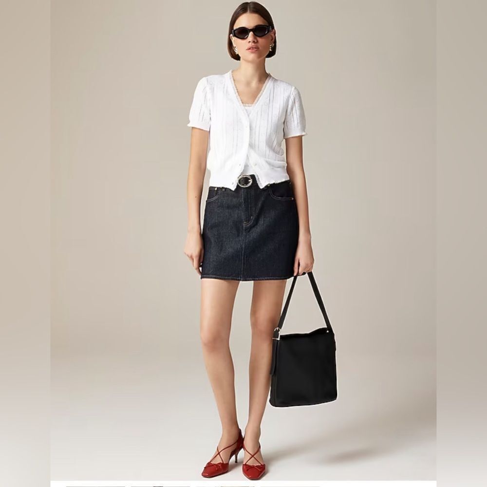 NWT J CREW Pointelle short-sleeve V-neck cardigan in premium ultra-fine cotton - Picture 2 of 7